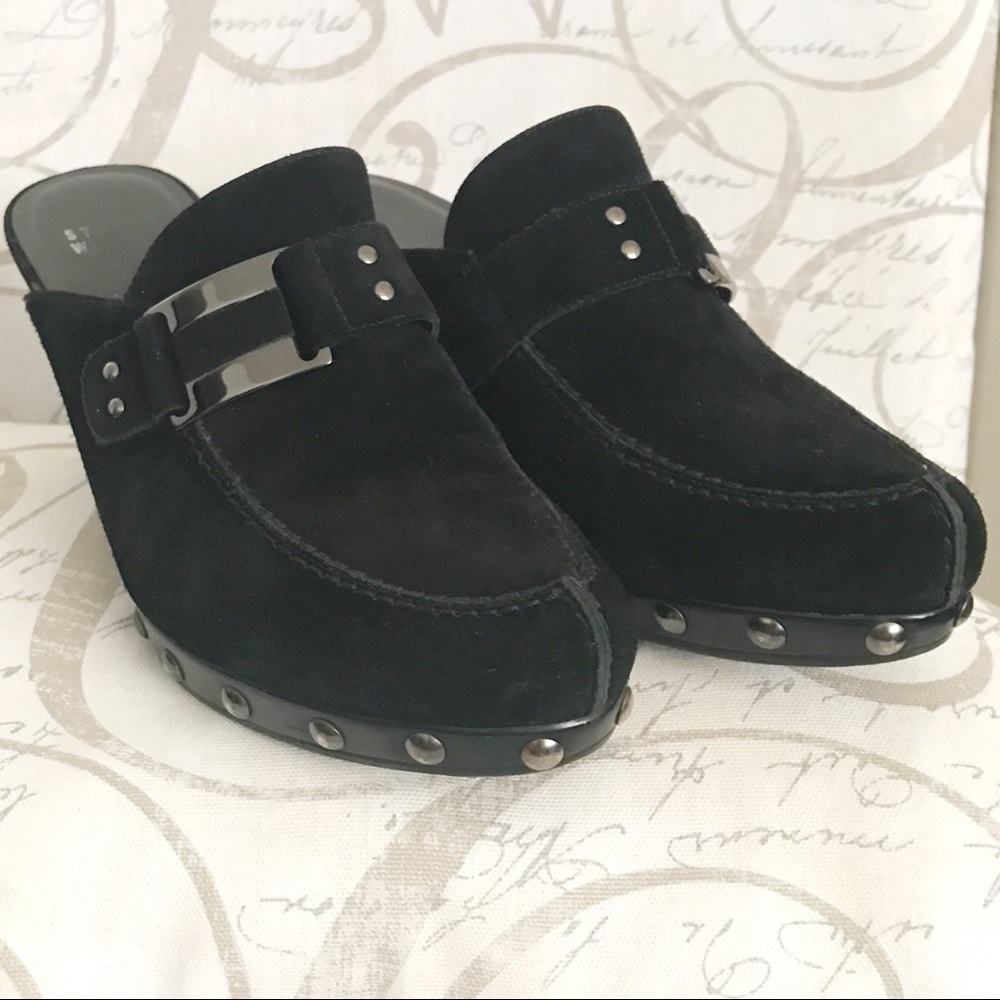 Stuart Weitzman black suede clogs